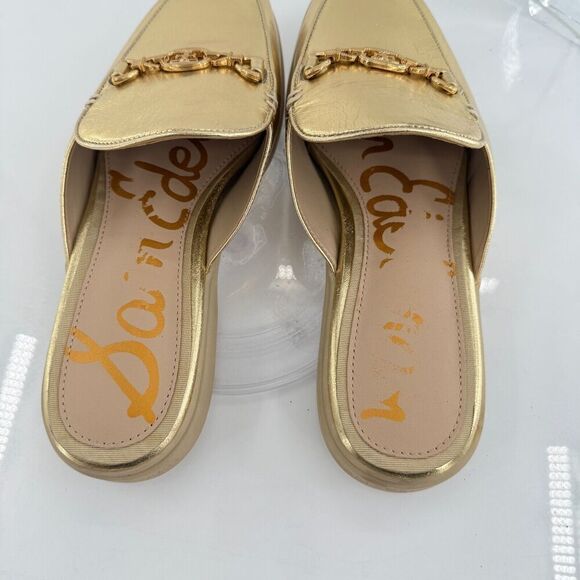 Sam Edelman Womens Kira Bit Mule Size 8 Gold Metallic Leather Slip On Shoe Flat - Picture 8 of 14